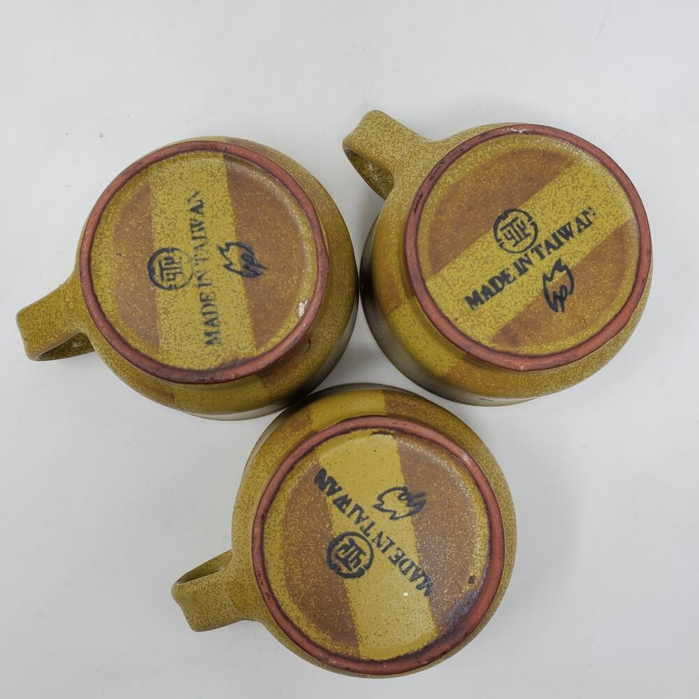 Ceramic Set of 3 Cups and Saucers - Earth Tone Asian-Inspired Tea Coffee Set - Picture 8 of 10